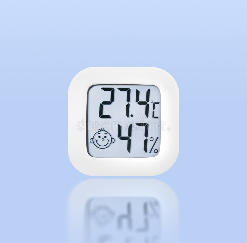 Thermometer and humidity instrument isolated on blue background with reflection, Clipping path included