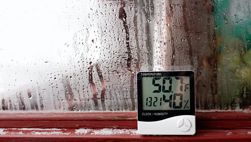 Thermometer and hygrometer of electronic to control temperature and humidity. Humidity indicator is indicated on the hygrometer of royalty free stock image