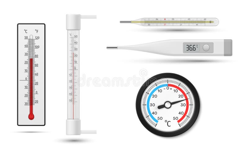 Thermometer Setzen Realistische Vektorgrafik. Temperaturmessgeräte Vektor  Abbildung - Illustration von gefärbt, diagnose: 255371154