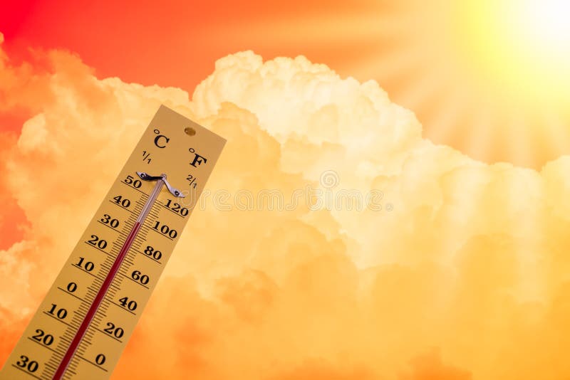 Thermometer Shows High Temperature In Summer Stock Image Image Of