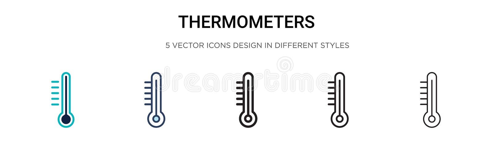 thermometers icon set with different high temperature values