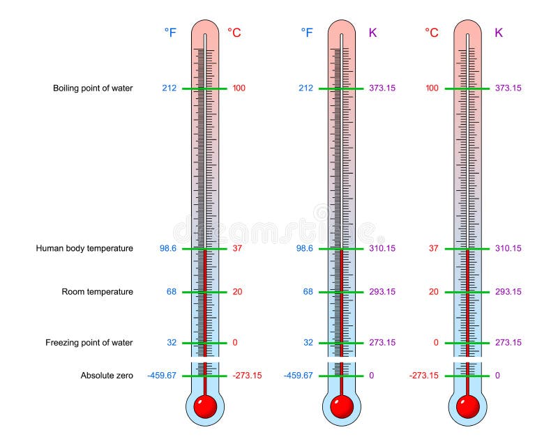 Thermometers Set Fahrenheit Celsius Kelvin Temperature Division