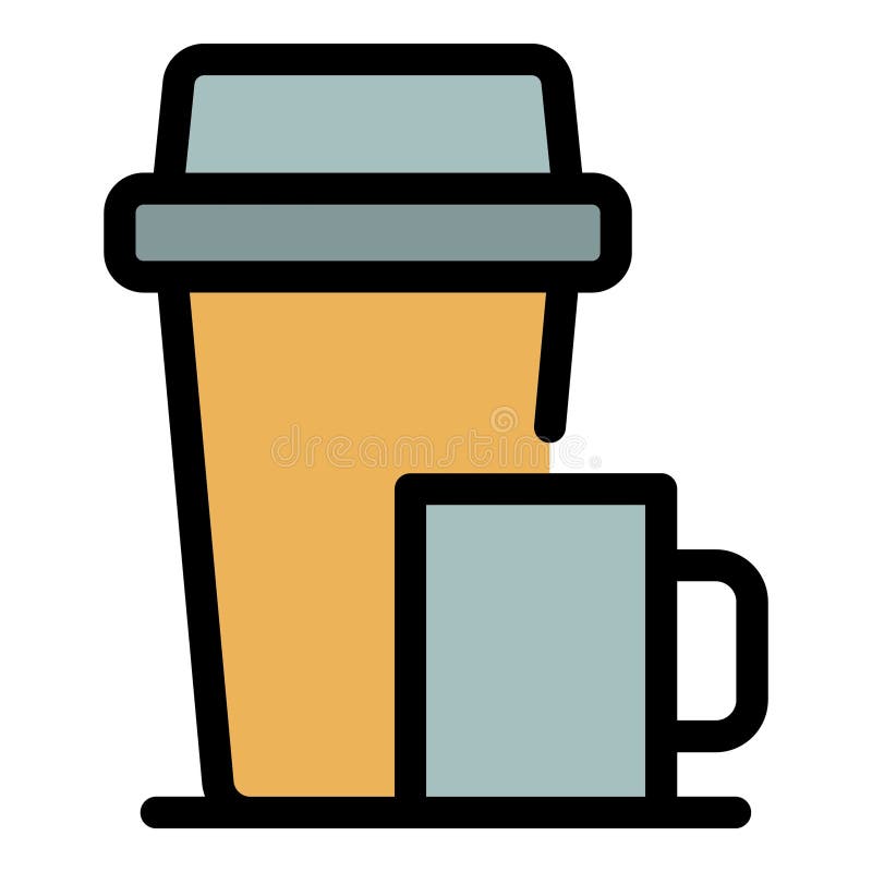 Thermos with a cup flat color line icon Royalty Free Vector