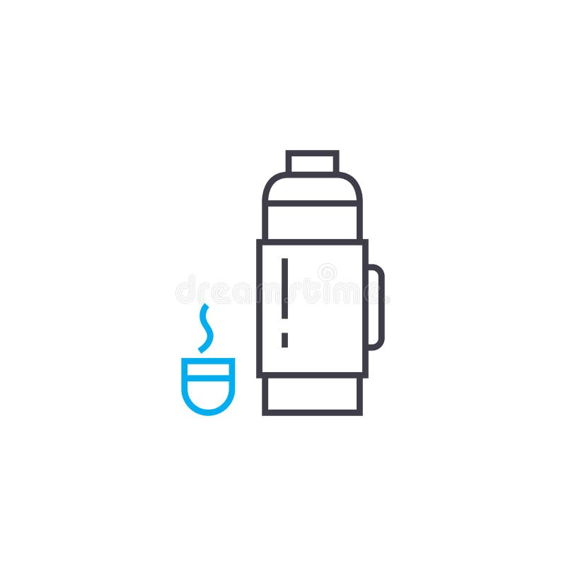 Thermos and hot tea in mug line icon, World snowboard day concept