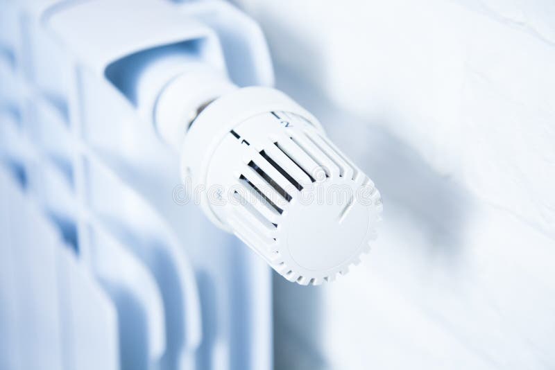 Thermostat on a Purple Central Heating Radiator Stock Photo Image of