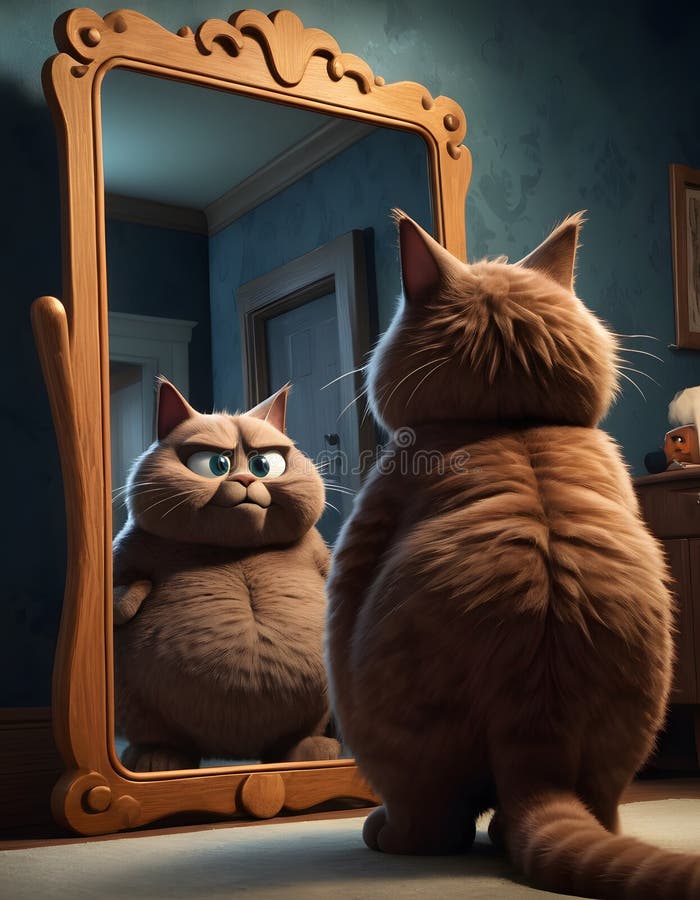 Contemplative Cat with Its Mirror Image AI Generative royalty free stock photos