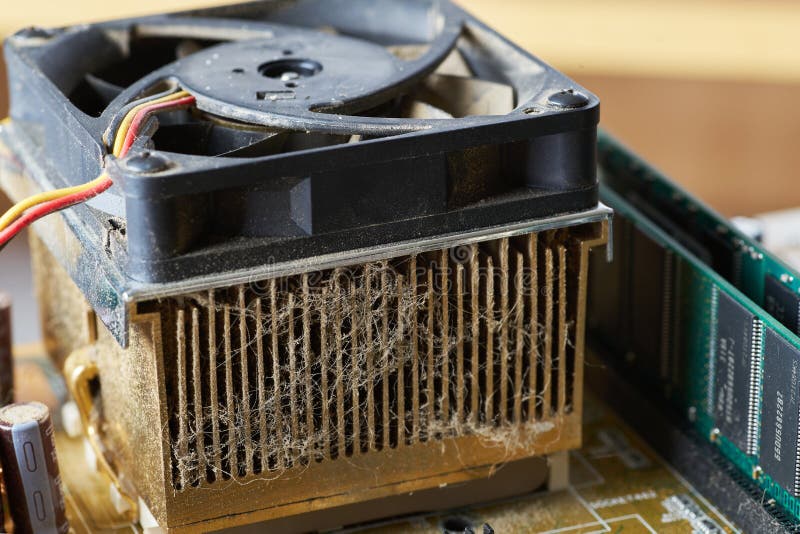 Old Motherboard Covered in Dust and Dirt. Closeup. Stock Image Image