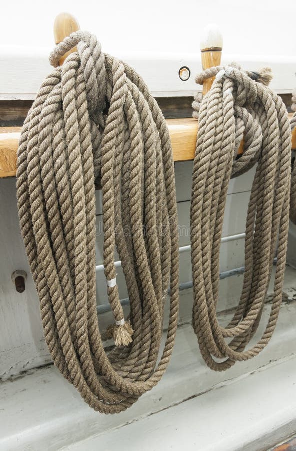 Thick Ropes Hanging on Ship Hull Stock Image - Image of attached