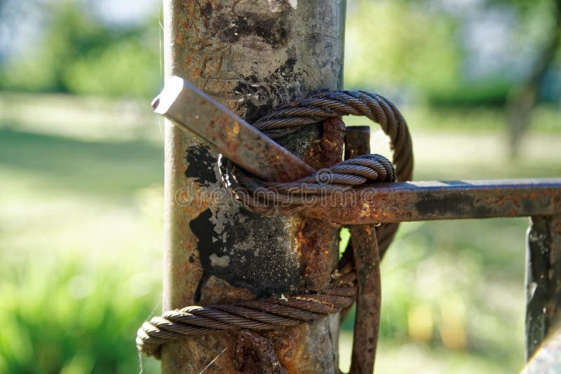 Thick Steel Rope Close Up. Bridge Fence Element. Detailed View. the