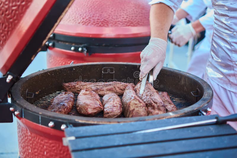 A Thick Strip Steak Being Grilled Outdoors Stock Image Image of fire