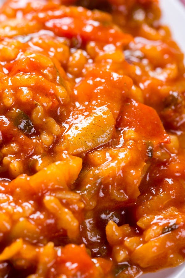 Thick Tomato Stew with Rice and Pepper Stock Photo Image of cooking