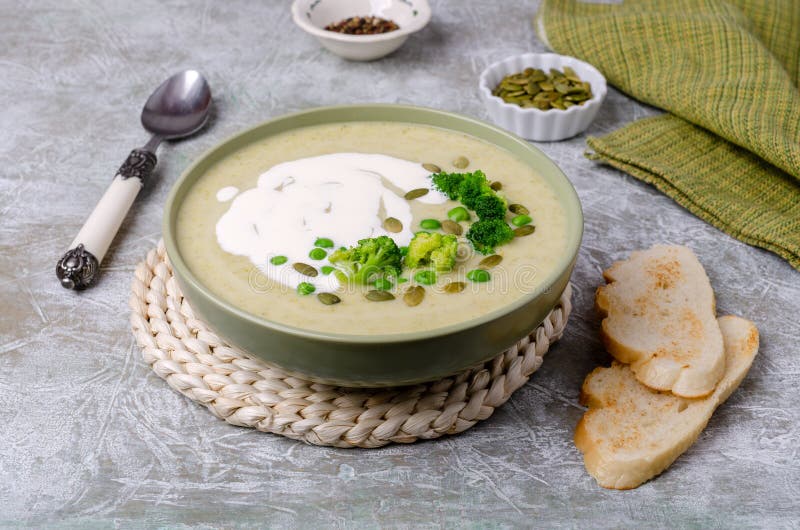 Thick Vegetable Cream Soup With White Sauce Stock Photo Image of