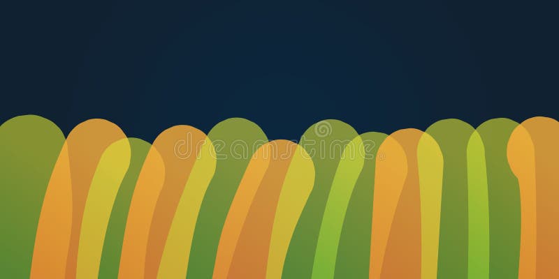 Thick vertical row of colorful translucent curved 3d shapes, layers. Contrast of colored and dark solid space for your text. stock illustration