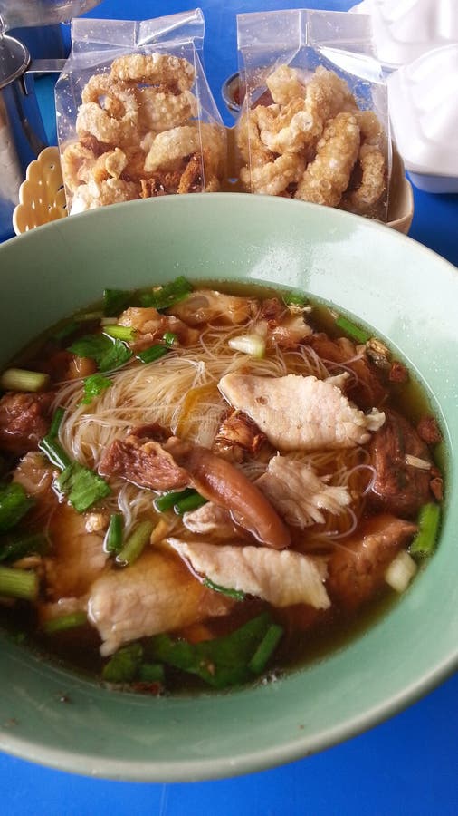 Thicken Soup Fine Rice Vermicelli with Sliced Pork Stock Photo Image