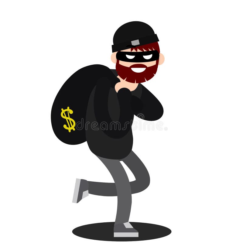 Thief with Bag of Money. Problem of Urban Economic Security. Cartoon Flat  Illustration Stock Vector - Illustration of icon, hoodie: 195423275