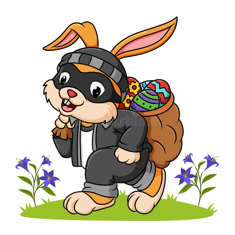 The Thief is Bringing a Sack of Easter Eggs Stock Vector Illustration