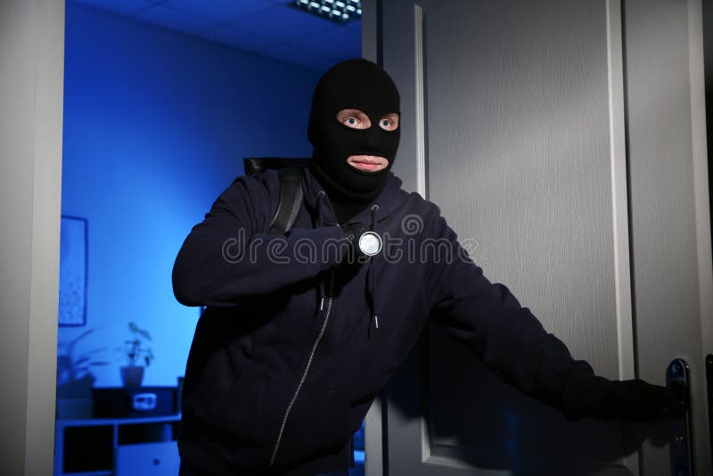 Thief With Flashlight Breaking Into House Stock Image Image of