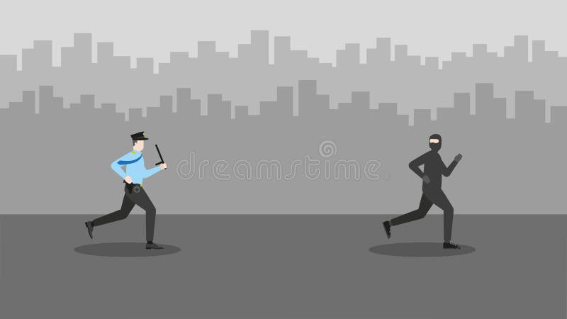 Hoțul fugind de poliție noaptea în oraș royalty free illustration