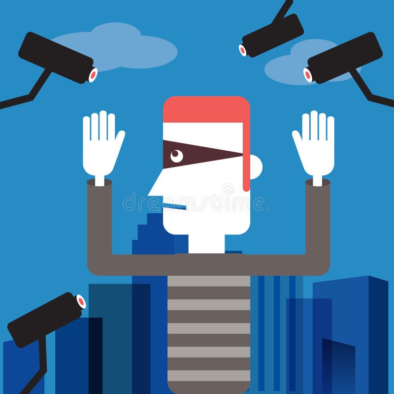 Thief surprise,catch thief,Security camera. Cartoon security camera vectors