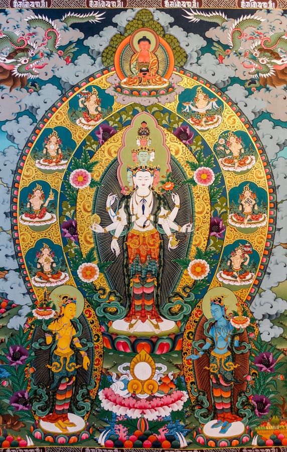 Thimphu, Bhutan - September 11, 2016: Muurschildering die vertegenwoordigend de Tibetaanse Godin, Bhutan schilderen royalty-vrije stock fotografie Thimphu, Bhutan - September 11, 2016: Muurschildering die vertegenwoordigend de Tibetaanse Godin, Bhutan schilderen royalty-vrije stock fotografie