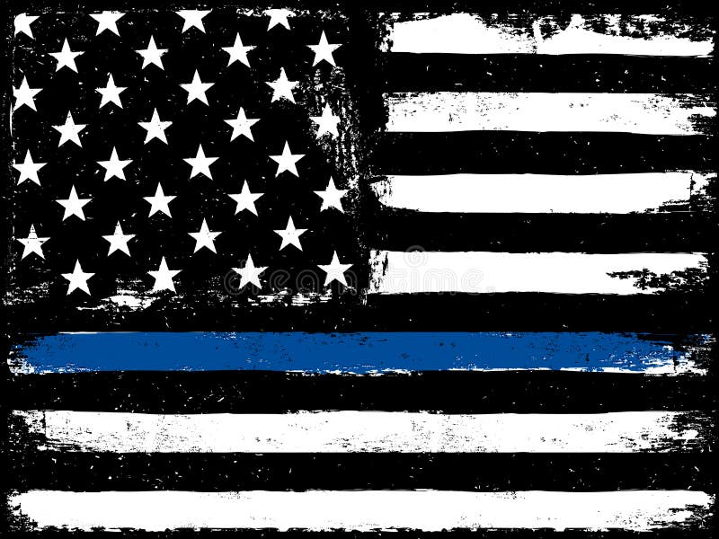 Thin Blue Line. Black Flag with Police Blue Line Stock Vector