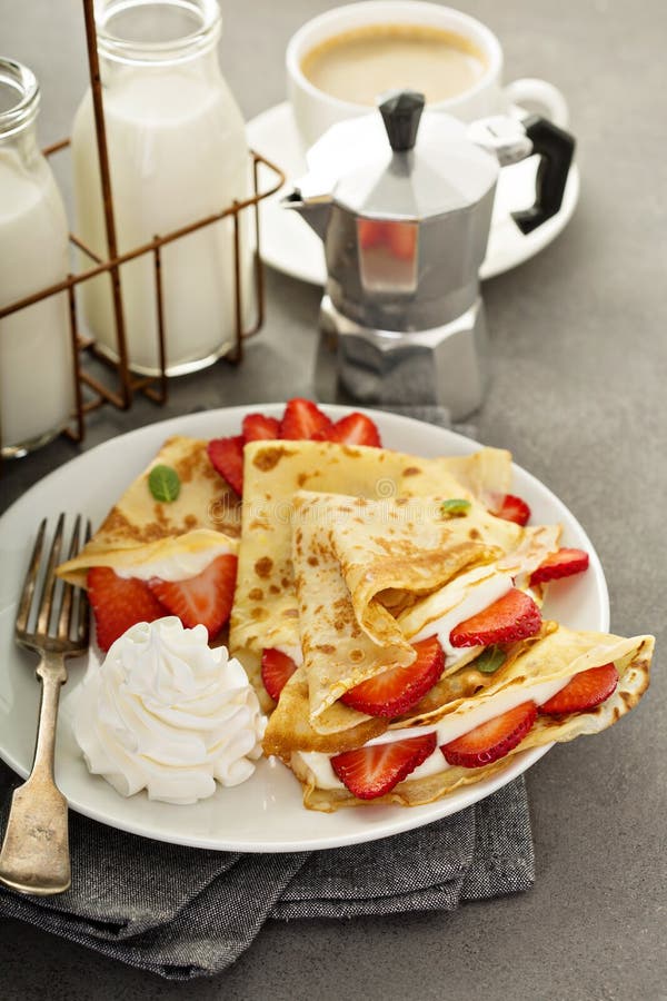 Thin Crepes with Cream Cheese Filling Stock Image - Image of dessert ...