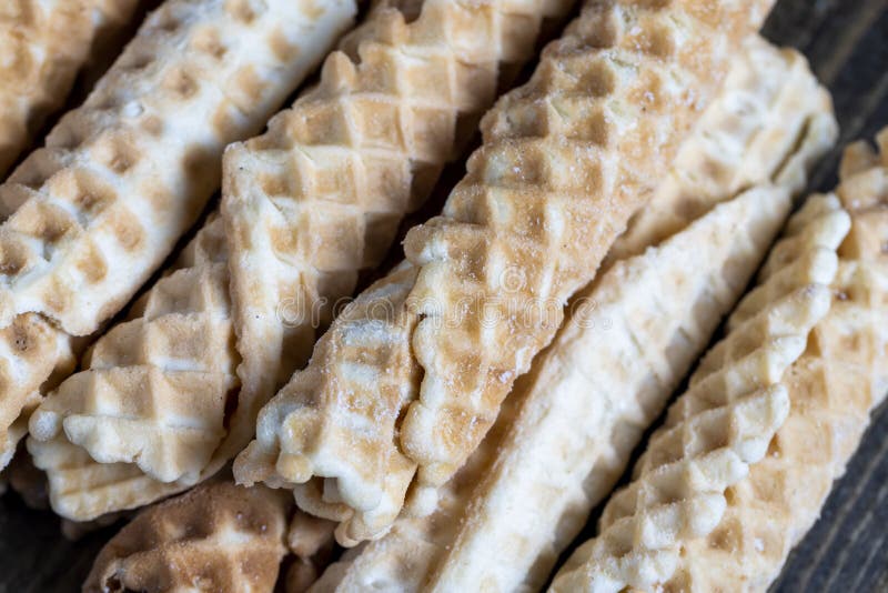 Thin Crispy Waffles Lie on a Black Table Stock Image Image of