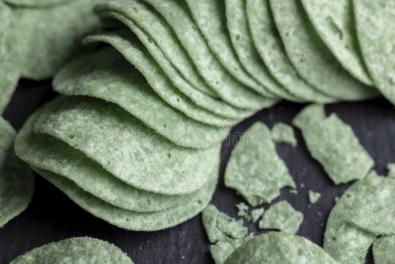 Thin and Delicious Green Potato Chips Stock Photo Image of potato