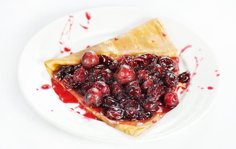 Thin Delicious Pancake with Berry Jam on White Stock Image Image of