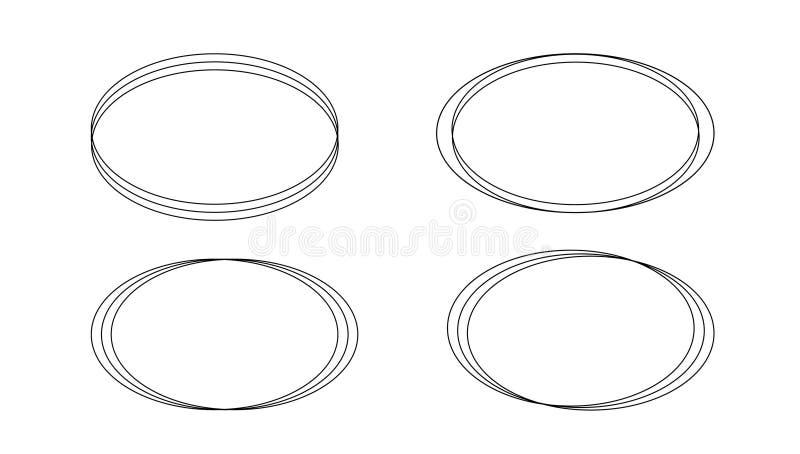 Thin elegant minimalist oval frames set, simple hand drawn linear vector collection in art deco style for festive or