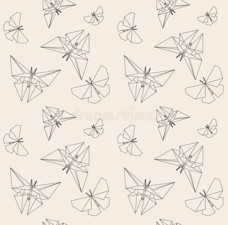 Thin Line Butterfly. Paper Origami Style. Vector Seamless Pattern. Origami To Make. royalty free illustration