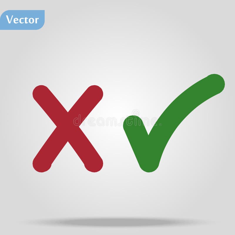 Thin line check mark icons. Green tick and red cross checkmarks flat line icons set. Vector illustration isolated on white stock illustration