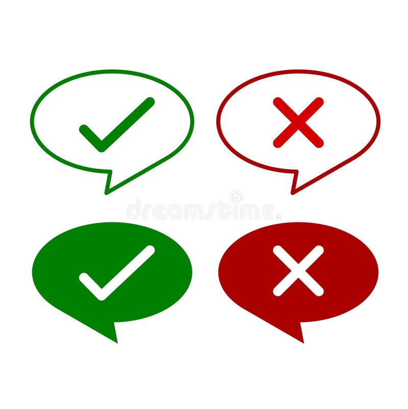 Thin Line Check Mark Green Tick Red Cross Stock Illustrations