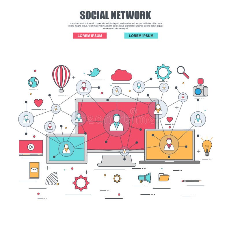 Thin line flat design concept for social network stock illustration Thin line flat design concept for social network stock illustration