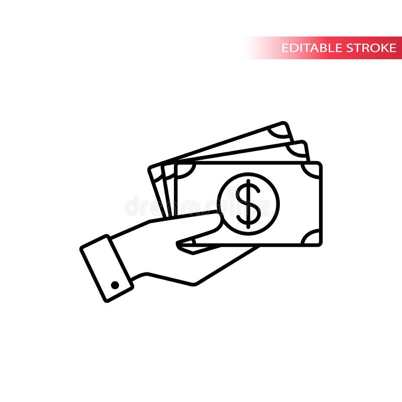 Thin line hand holding money icon. Hand with banknotes. Cash payment icon. vector illustration