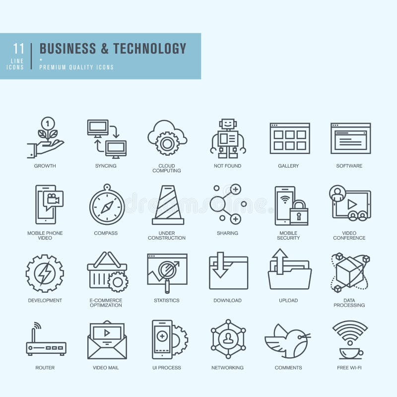 Thin line icons set. Icons for business, technology. royalty free illustration