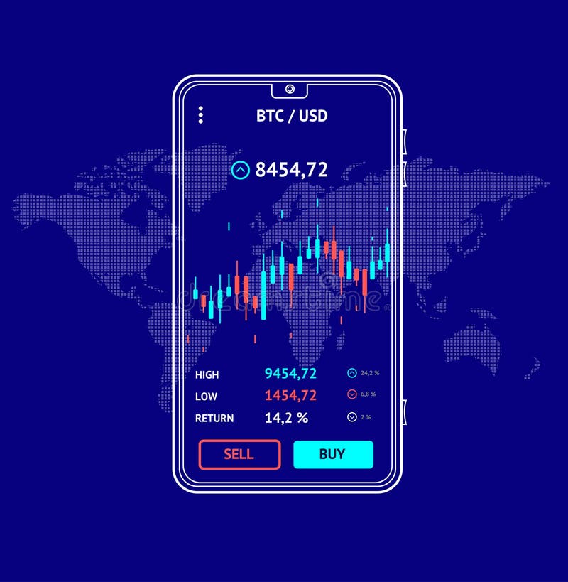 Thin Line Mobile Stock Investment Trading Concept. Vector vector illustration