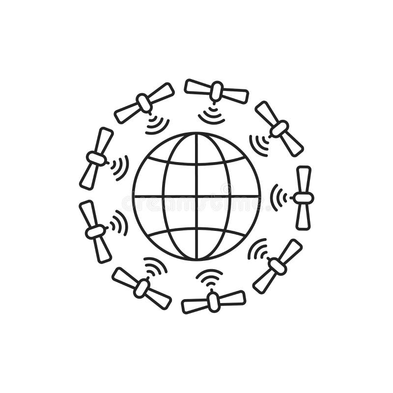 Thin Line Satellites Around Abstract Earth Stock Vector Illustration