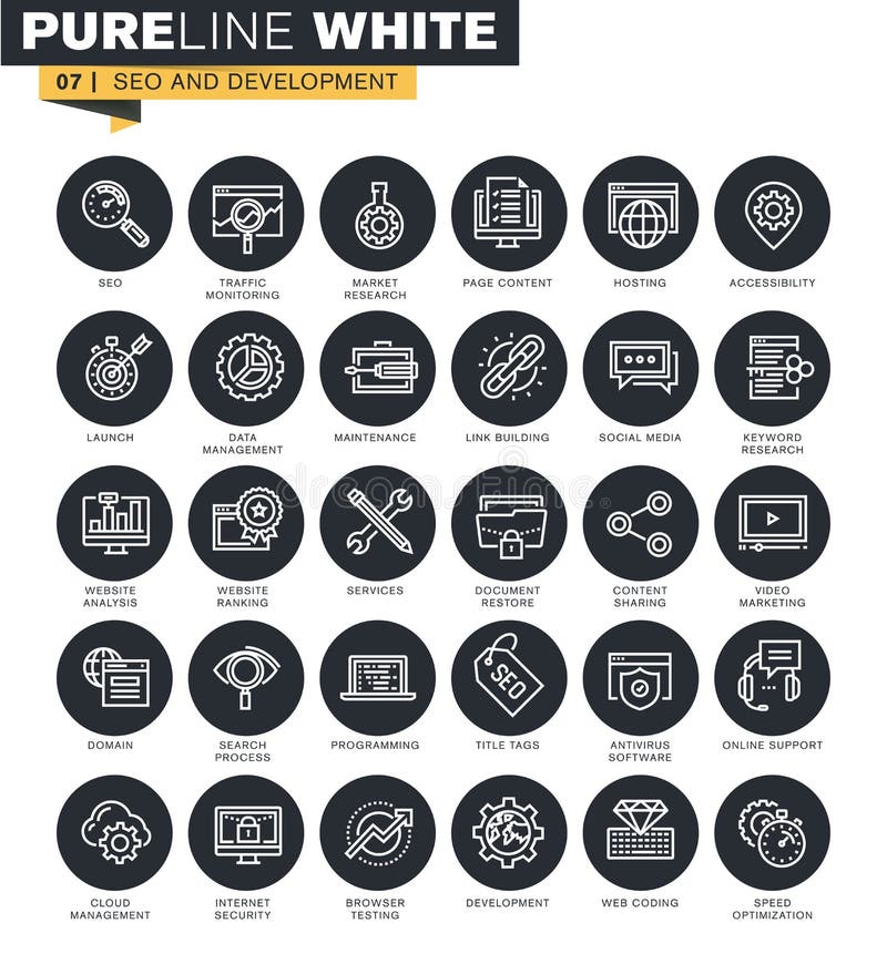 Thin line SEO icons collection vector illustration