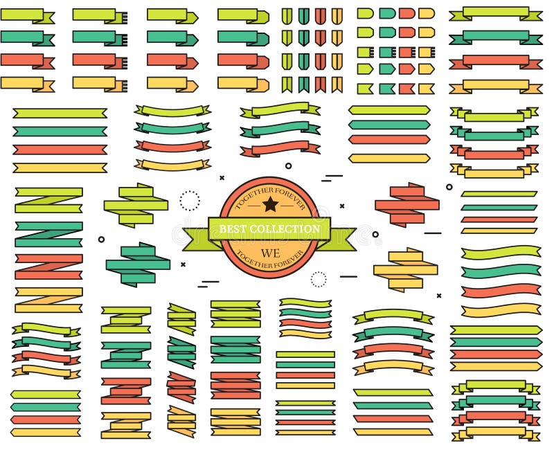Thin Line Set of Colored Ribbons Illustration Concept. Icons on White