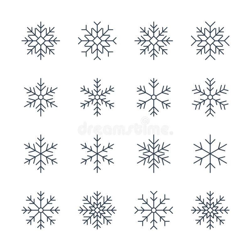 Thin line snowflake icons. outline winter collection. lineart christmas set. isolated on white background. vector illustration. Thin line snowflake icons. outline winter collection. lineart christmas set. isolated on white background. vector illustration