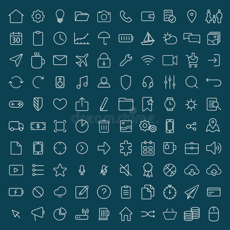 100 thin line universal icons set of finance, marketing, shoppi royalty free illustration 100 thin line universal icons set of finance, marketing, shoppi royalty free illustration