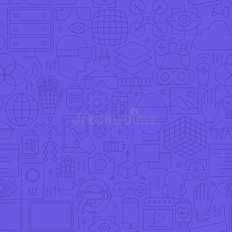 Thin Line Virtual Reality Seamless Dark Blue Pattern Stock Vector ...