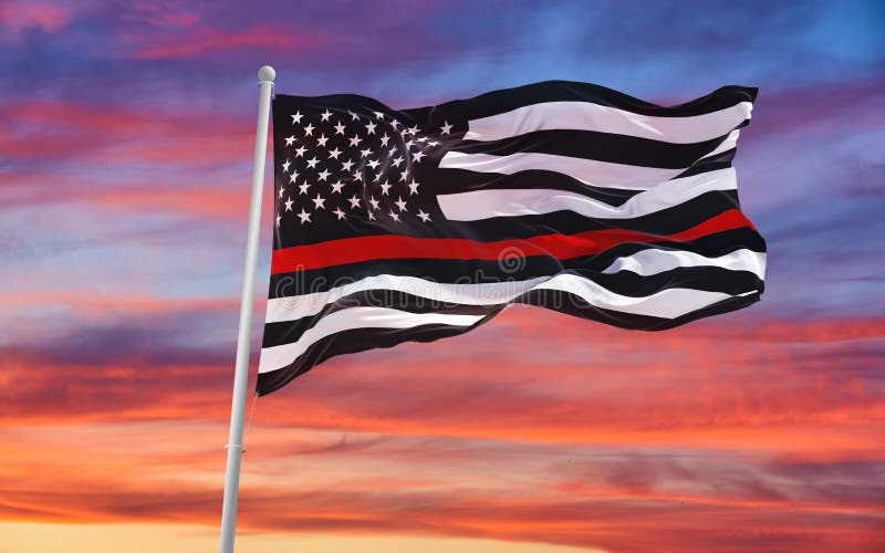 Misery town Musty Thin Red Line. Black Flag of USA with Firefighter Red Line Waving in the  Wind on Flagpole Against the Sky with Clouds on Sunny Day Stock  Illustration - Illustration of distressed, lifeguard:
