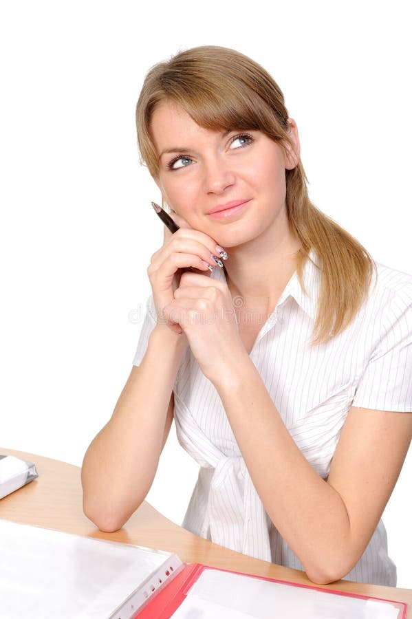 Thinking businesswoman with a folder