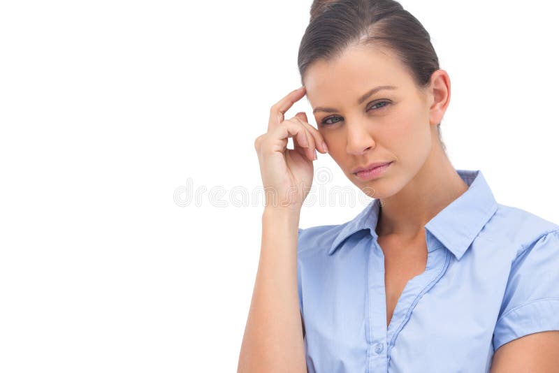 Thinking Businesswoman with Hand on Head Stock Image - Image of female