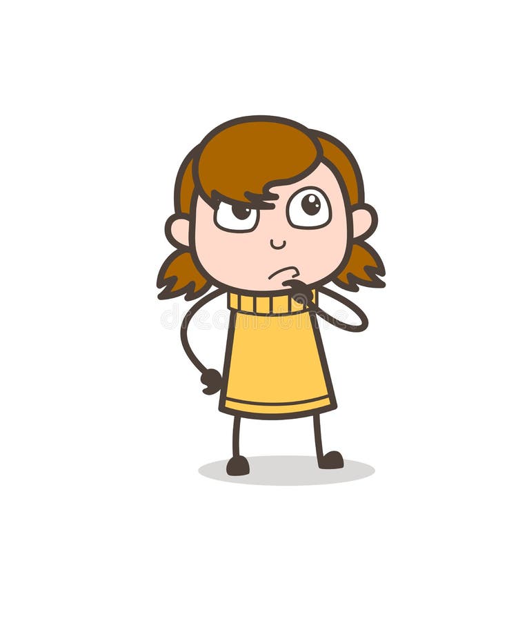 Thinking Face Expression - Cute Cartoon Girl Illustration Stock  Illustration - Illustration of clipart, design: 102495733