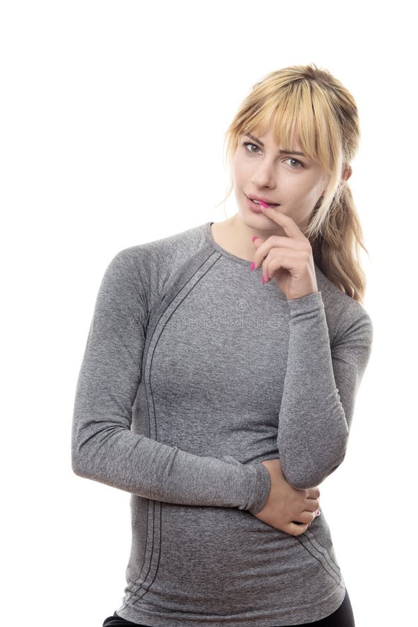 Thinking fitness woman royalty free stock photography Thinking fitness woman royalty free stock photography