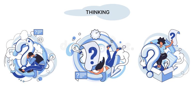 Problem solving concept, man wondering or thinking, planning or pondering, with question mark stock illustration