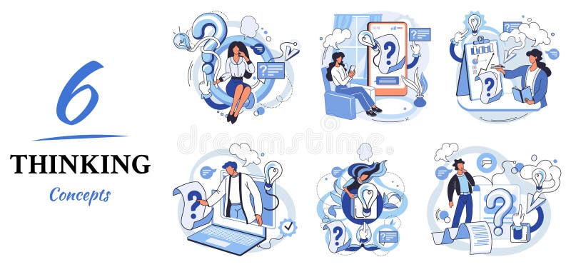 Problem solving concept, man wondering or thinking, planning or pondering, with question mark vector illustration